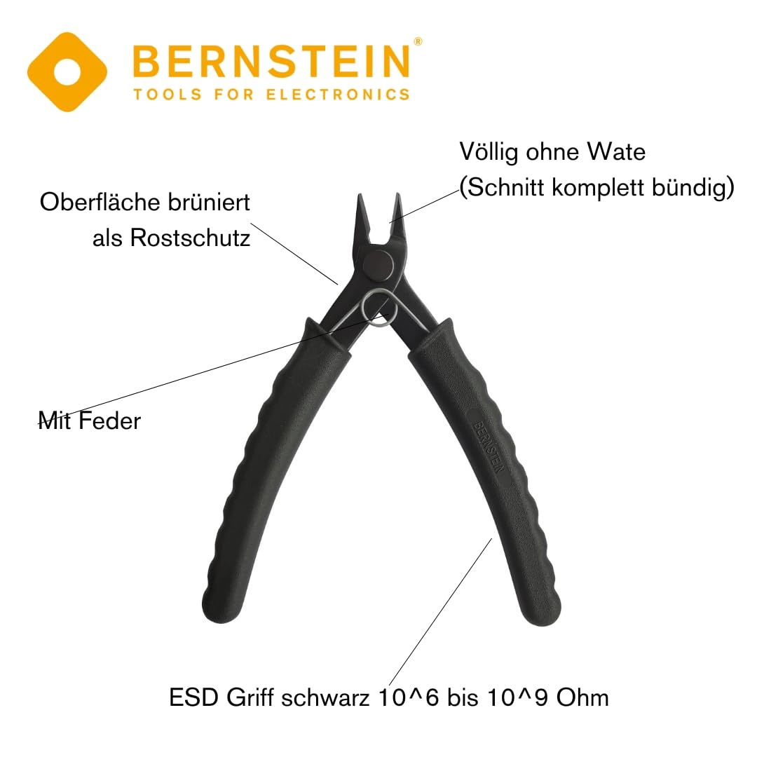 Bernstein Mini Electronic Side Cutters, 135 mm, Without Bevel for Copper Wires up to Diameter 1.0 mm 18AWG - Image 3