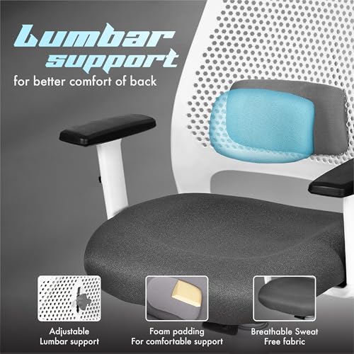 Image of Da URBAN AeroFlex Office Chair, Mid Back Mesh Ergonomic Home Office Desk Chair with 1 Year Warranty,Tilt Lock Mechanism (Grey & White)
