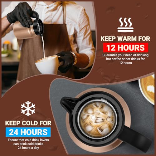 Image of Insulated Coffee Carafe, 34 oz, Keeps Hot for 12H, Copper | Thermal Carafe, One-Hand Pour, Leakproof Lid, Anti-Slip Base for Personal Use