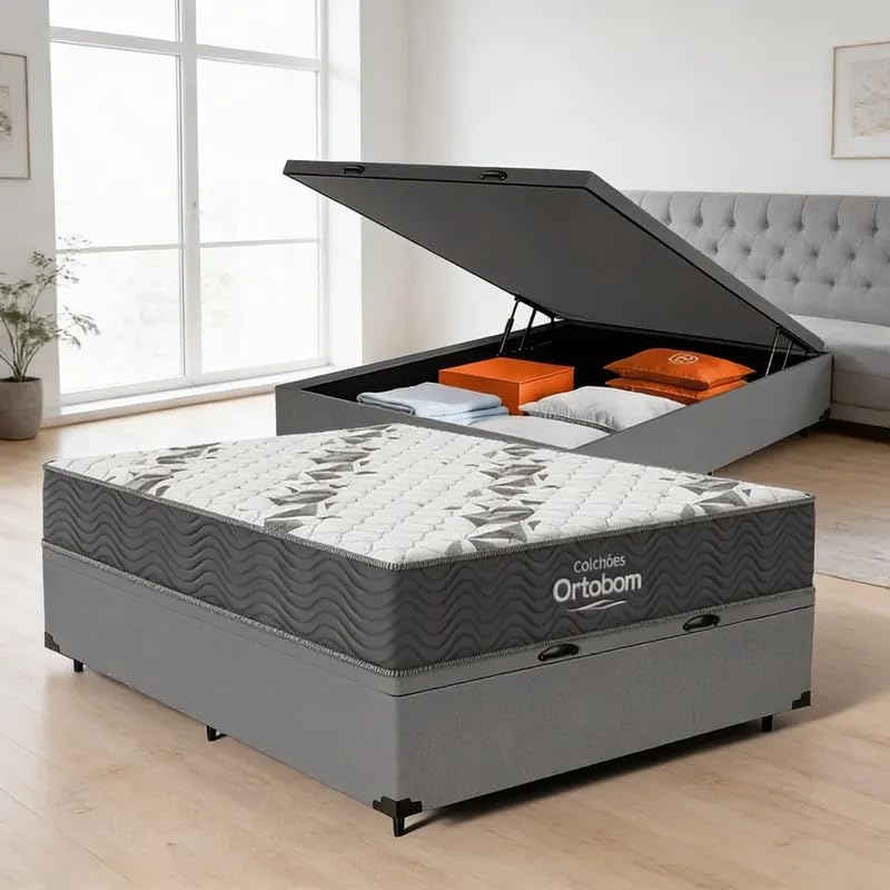 Cama Box Baú com Colchão de Espuma D33 Ortobom Airtech 100 (Casal)