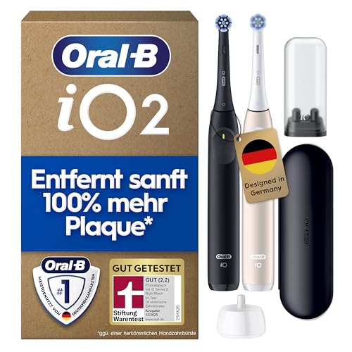 Oral-B iO Series 2 Elektrische Zahnbürste Doppelpack 2 Aufsteckbürsten Schwarz/Pink - Electric Toothbrush GUT GETESTET (2 2) von STIFTUNG WARENTEST Inkl. Reise-Etui Und 3 Putzmodi für Zahnpflege