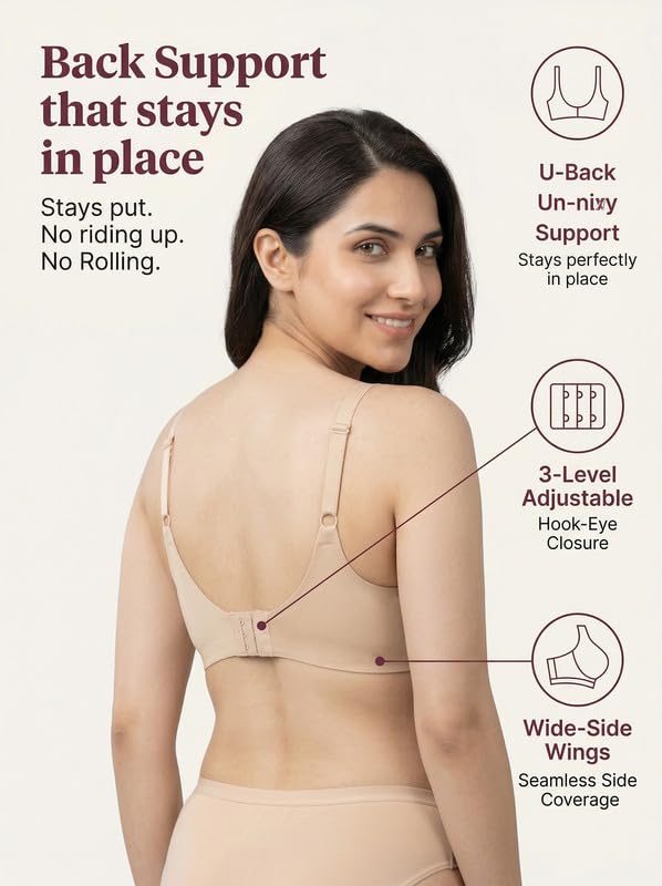 Image of Tweens Cotton Padded Bonded Bra for Women | Full Coverage Wire-Free Bra | Seamless No-Dig Comfort | Breathable Cotton | Elastic-Free Bottom Band & Side Wings | Pack of 1|