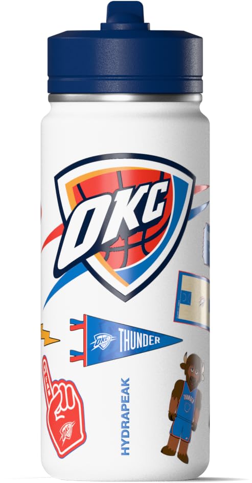 Image of Hydrapeak NBA Officially Licensed OKC Thunder 20oz Insulated Water Bottle with Straw Lid & Carry Handle, Leak-Proof Stainless-Steel Game Experience Sports Bottle for Kids, School, Camp