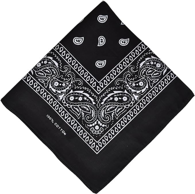 HelloOrient Bandana Noir Foulard Carré 100% coton motif Cachemire