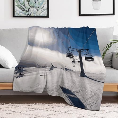 Couverture flanelle légère et chaude pour lit avec motif de ski