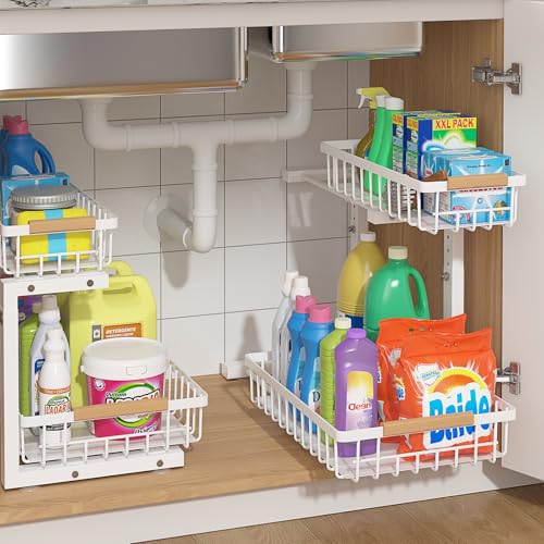ADRIMER Under Sink Organizer 2 Packs, Pull Out Kitchen Sink Organ...