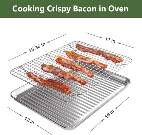ROTTAY Baking Sheet with Rack Set (2 Pans + 2 Racks), Stainless Steel Cookie Sheet with Cooling Rack, Nonstick Baking Pan, Warp Resistant & Heavy Duty & Rust Free, Size 16 x 12 x 1 Inches by Rottay - Image 3