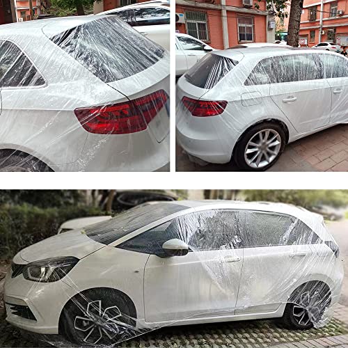 Image of LuliKa 3 Packs Disposable Car Cover Clear Plastic Car Cover Universal Rain Dust Garage Cover with Elastic Band Large (11.4 FT x 19.6FT)