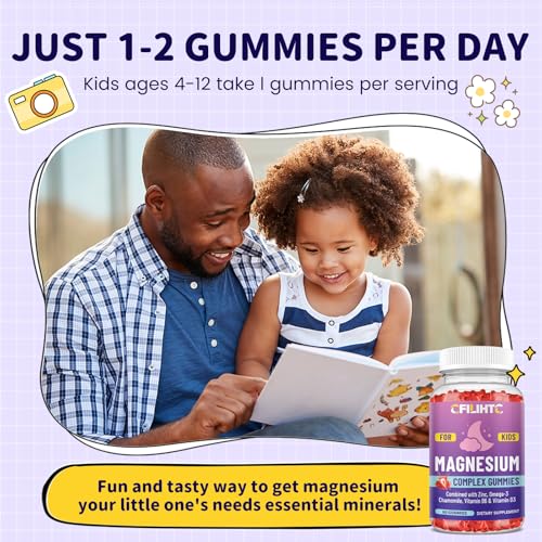 Image of Kids Magnesium Gummies-Magnesium Glycinate Gummies for Kids Supplement-w /Zinc, Chamomile, Omega-3, Vitamin B6, D3 - for Sleep, Relaxation, Brain, Bones, Children's Calm, Sugar Free Strawberry 60ct