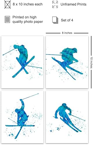 Miniatura 2 de Juego de impresiones artísticas de acuarela de esquí Freestyle  Bonita decoración del hogar para niños, adolescentes, dormitorios de niños, estudio