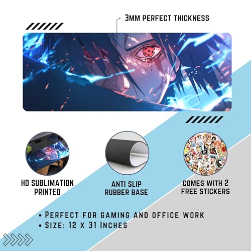 Image of MASIPICKS - XXL Size Anime & Gaming Mouse Pad [Rubber Base] | Mouse Pad (31 x 12 Inches) 3mm Desk Mat (SAS-suke Sharingan Eye)