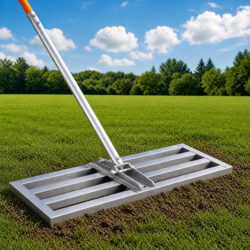 30" x 10" Lawn Leveling Rake with 6.5FT Extra Long Handle, Heavy Duty Stainless Steel Leveling Rake 30 inch for Spreading Topsoil, Sand & Compost, Professional Yard Leveler, Silver