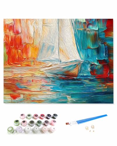 VamJump 数字油絵 手塗り 印象派 油絵 近代主義 抽象スタイル 船 DIY絵 初心者 時間をつぶす 壁飾り アートクラフト 絵画手芸キッ 絵の具をつける 塗りつぶし掛け 50x60cm
