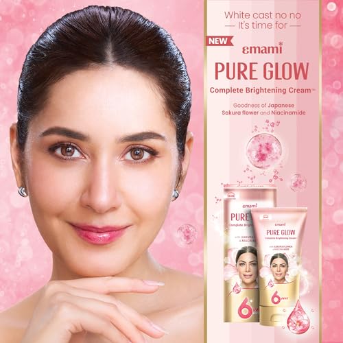 Image of Emami Pure Glow Complete Brightening Cream 50g | with Japanese Sakura Flower & Niacinamide for 2X Brightness & +50% Moisturisation | Mineral-Oil Free, Paraben-Free
