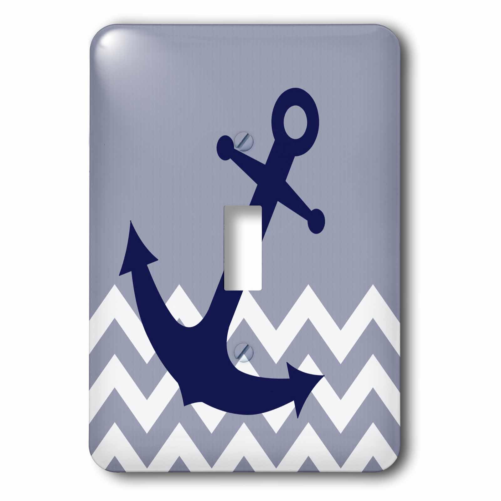 Ancre de bateau bleu nautique motif chevron cache interrupteur pour mur abîmé 3Drose