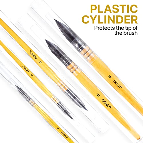 Ooku Professional Quill Brush For Watercolor Painting - Real Squirrel Hair Blend, Short Handle Round Brush For Consistent Flow In Gouache, Watercolor, And Art Painting - Size 6 #TOP6