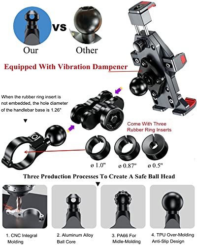 Brcovan Aluminum Alloy Motorcycle Phone Mount With Vibration Dampener & High-Speed Secure Lock, One-Push Automatically Lock Atv Bike Scooter Handlebar Cell Phone Holder For 4.7''-7.2'' Phones #TOP3