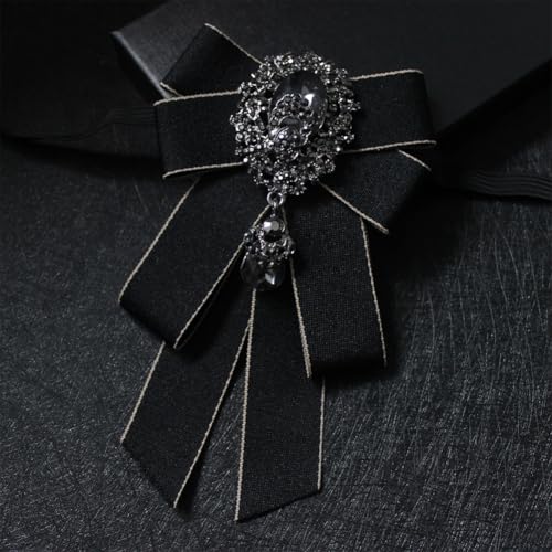 Image of Rhinestone Retro British Style Pre-tied Adjustable Fabric Ribbon Bow Tie for Women Men Uniform Necktie Bownot