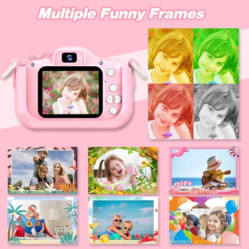 goopow kids camera toys for 3-8 year old girls boyschildren digital video camcorder camera with cartoon soft cover best chritmas birthday festival gift for kids - 32g sd card included