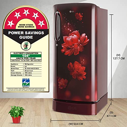 Image of LG 190 L 5 Star Smart Inverter Direct-Cool Single Door Refrigerator Appliance (GL-D201ASCZ, Scarlet Charm, With Base stand with Drawer & Fast Ice Making, 2022 Model)