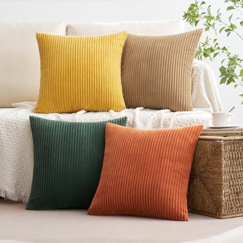 Image of MIULEE Fall Corduroy Decorative Throw Pillow Covers Green-Rust 20x20