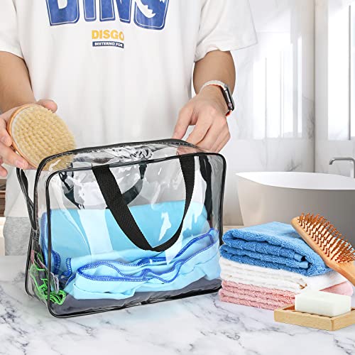 4 Pieces Clear Makeup Bags, Large Clear Makeup Cosmetic Toiletry Bag, Clear Plastic Pvc Tote Bags With Zipper Handle Portable Travel Luggage Pouch Airport Airline Vacation Organization (Black) #TOP6