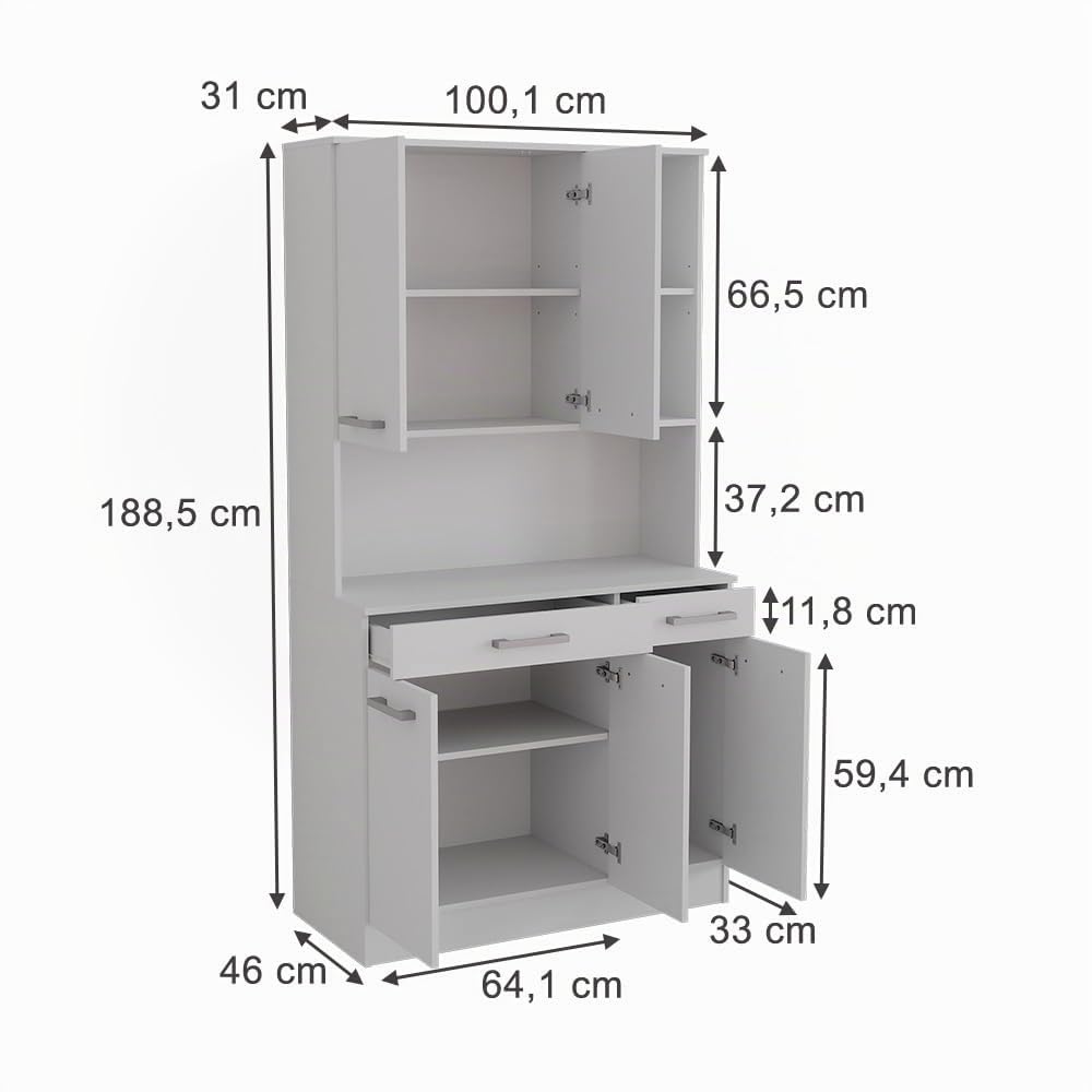 Vicco Buffet da cucina Raul, Bianco, 100.1 x 188.5 cm