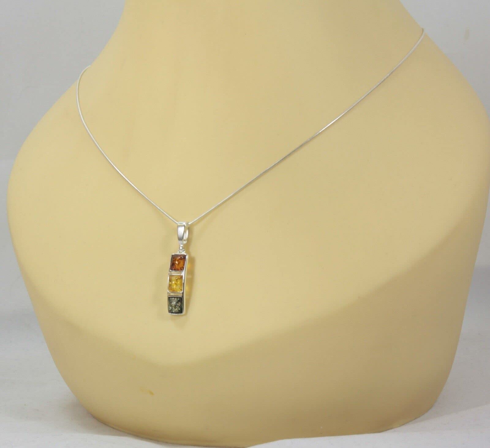 Collar DE Plata DE Ley DE ÁMBAR BÁLTICO Natural 925 Colgante Piedra Preciosa Multicolor para Mujer y Cadena Ajustable de Plata Serpiente 45 cm - 50 cm, Set de Regalo