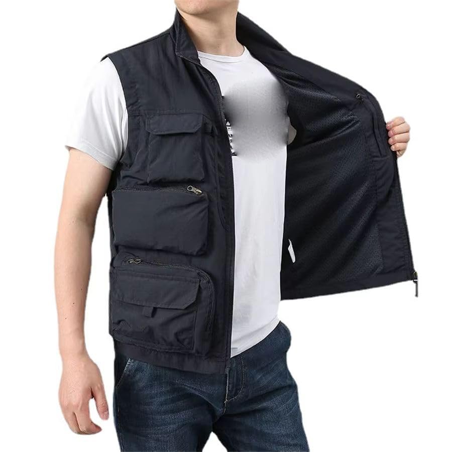 Chaleco multibolsillos sin mangas para hombre senderismo y pesca 5
