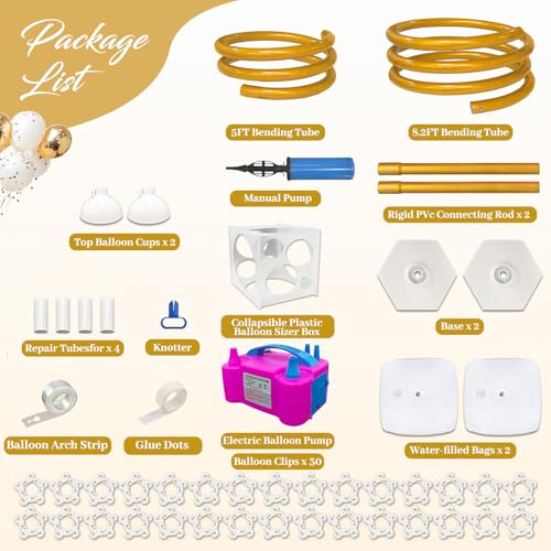 Image of OurWarm Balloon Arch Kit with Balloon Pump Electric, 8.2FT & 5FT Gold Half Balloon Arch Stand with Base, Free Bending Arch Frame Backdrop for Wedding Birthday Party Baby Shower Graduation Decoration