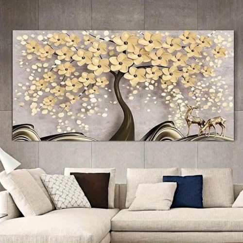 Impression sur toile d'art moderne grand format tableau abstrait fleurs blanches 65x130cm
