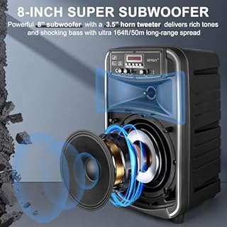 Enceinte Bluetooth Portable, Enceinte Sono Karaoké avec Microphone, Télécommande et Batterie Rechargeable Intégrée, MP3/USB/SD, Voyants Lumineux Indicateur de Batterie LED