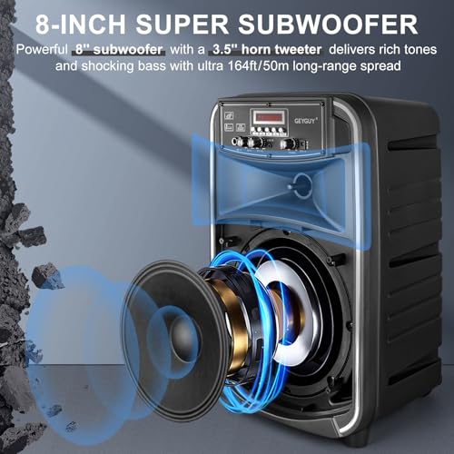 image for GEYGUY GTSK8-2 Portable Bluetooth PA Speaker System with 2 Wireless Mi
