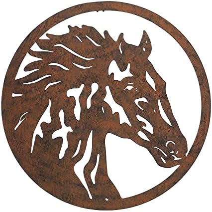 Wenbery 19.75" W X 19.75" H Metal Horse Head Wall Art Decor, Metal Western Animal Wall Sculpture for Indoor Outdoor, Tree Farm Sign Brown