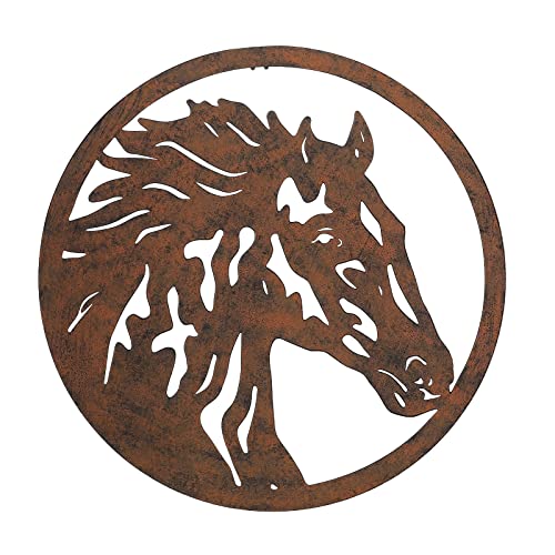 Wenbery 19.75" W X 19.75" H Metal Horse Head Wall Art Decor, Metal Western Animal Wall Sculpture For Indoor Outdoor, Tree Farm Sign Brown #TOP2