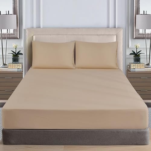 WEAVERS: Extra Deep Fitted Sheet - Super Soft Luxurious Microfiber, 40cm Deep Pockets, Elasticized design that ensures a snug fit. (Colour Mocha Size Single)