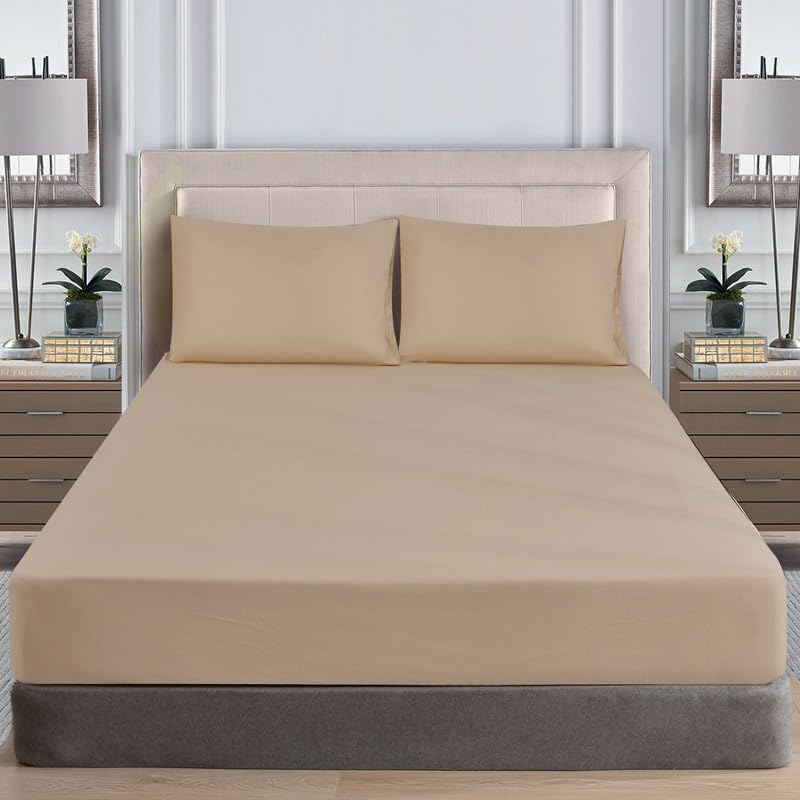 WEAVERS: Extra Deep Fitted Sheet - Super Soft Luxurious Microfiber, 40cm Deep Pockets, Elasticized design that ensures a snug fit. (Colour Mocha Size Double)