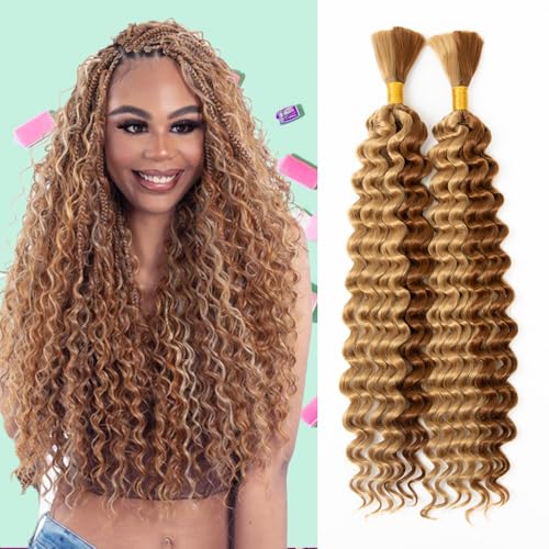 Braiding Hair, Boho Braids 20 Inch 2 Bundles Deep Water Wave Bulk for Braid No Weft Curly Braiding Hair for Wet and Wavy Braid Hair Extensions (#27-30,150g- 2 bundles)20 Inch