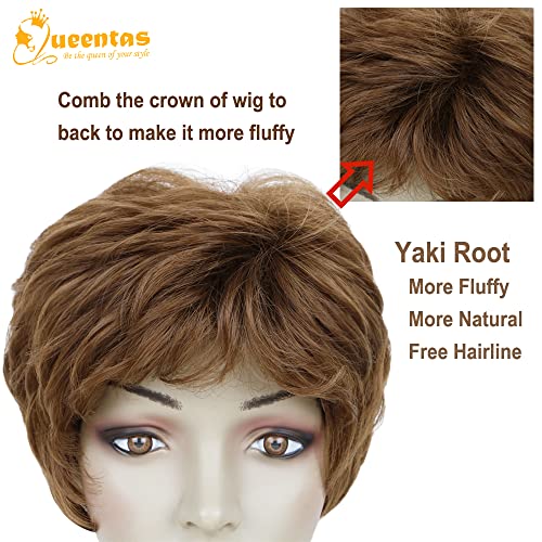 Image of 8 inch Natural Curl Layered Synthetic Pixie Cut Wig for Women Olive Brown