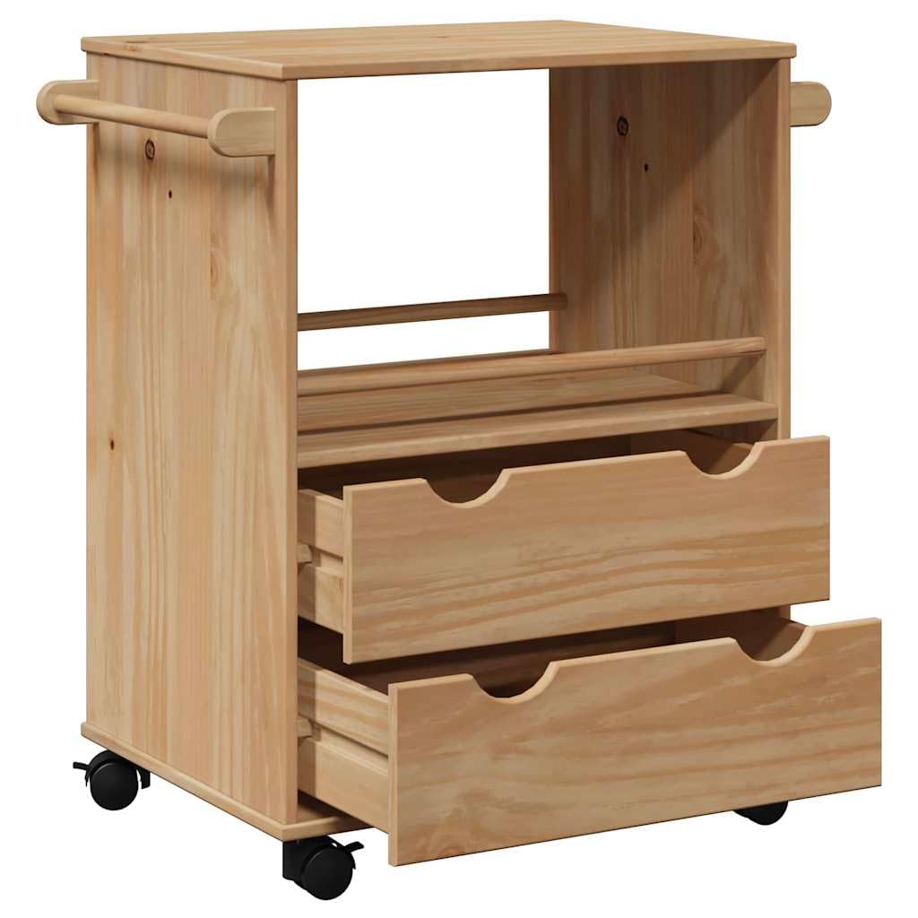 vidaXL Carrito de Cocina, Carro Organizador de Almacenamiento, Carrito de Servicio de Alimentos, Carro de Verduras Bebidas, Madera Maciza de Pino