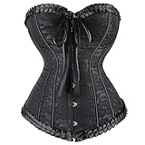 Frawirshau Plus Size Black Corset Top for Women - Lace Up Boned Overbust Floral Lace Corset - Size XL