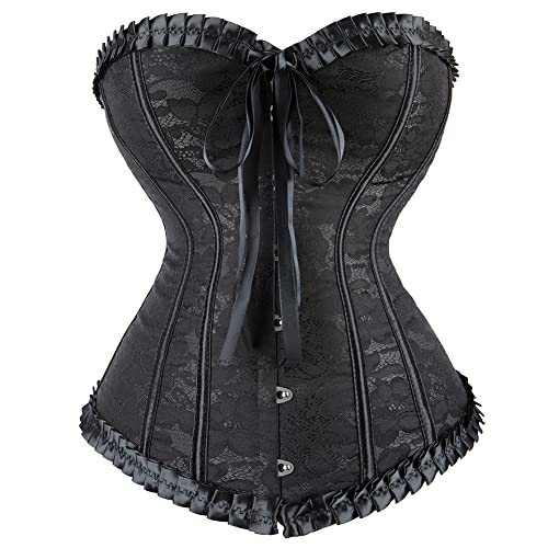 frawirshau Women's Overbust Corset Top for Halloween Costume, Black, XL