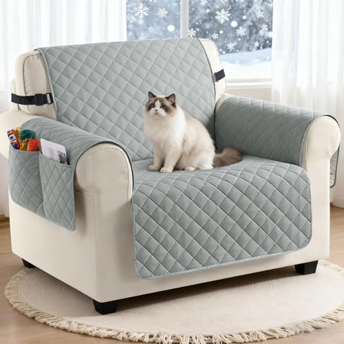 TAOCOCO Sofa Überzug, Sofabezug Wasserdicht Mit Gummiband,Wohnzimmer Anti-Rutsch Gepolsterter Sofaschutz für Haustiere, Katzen, Hunde, Spielende Kinder(Hellgrau, 1 Sitzer)