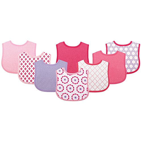 Image of Luvable Friends Unisex Baby Cotton Terry Bibs, Geometric Girl, One Size