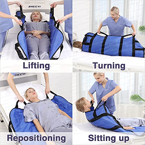 Multipurpose-48-x-40-Positioning-Bed-Pad-with-Reinforced-Handles-Reusable-Washable-Transfer-Sheet-for-Turning-Lifting-Repositioning-Double-Sided-Nylon-Fabric-Blue