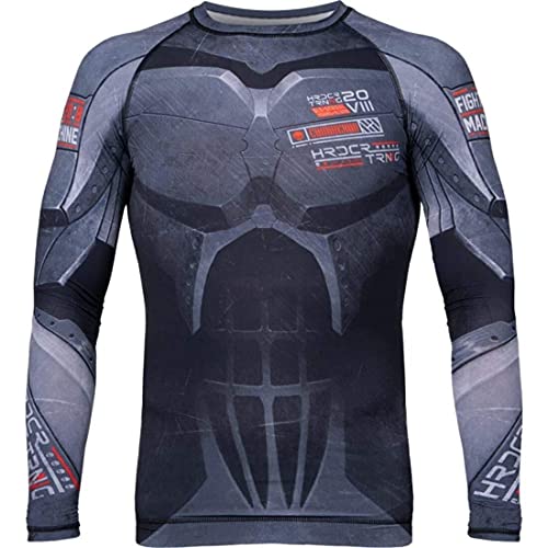 Hardcore Training Cyber 2.0 Men's Rash Guard Compression Long Sleeve MMA No-Gi Tight BJJ Grappling Base Layer Fitness Black Grey