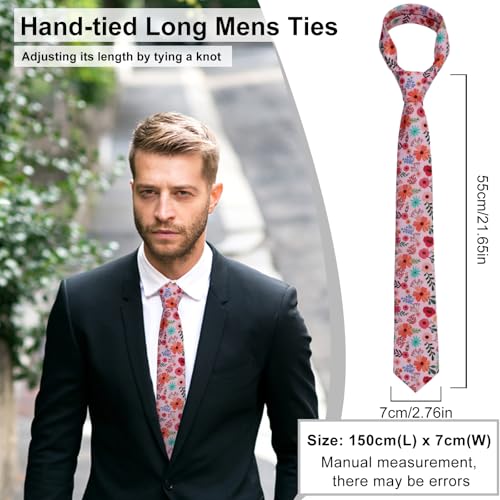 Image of Luckyvestir Mens Ties, Sage /Dusty Blue /Pink Floral Ties for Men, 2.76 inch Cotton Flower Necktie for Wedding /Groomsmen /Party