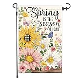 Spring Garden Flag 12x18 Double Sided, Spring is the Season of Love Floral Daisy Butterfly Yard Flag for Outside, Seasonal Spring Decorative Garden Flag for Outdoor Patio Lawn Porch Decor