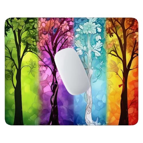 Four Seasons Tree Mouse Pad - 9.4x7.9x0.12 in, Gaming Mouse Mat With Anti-slip Rubber Base, Easy Gliding Mouse Mat, Spill-Resistant Surface, Portable Small Desk Mat, Office Decor Mousemat X-919