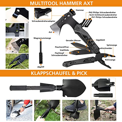 Außen Notfall Survival Kit mit Erste Hilfe Set, WayinTop 180PCS Survival Ausrüstung mit Wasserfilter Stroh Multi-Tool Hammer Axt, Geschenke für Männer Camping/Abenteuer/Wandern im Freien – Bild 4